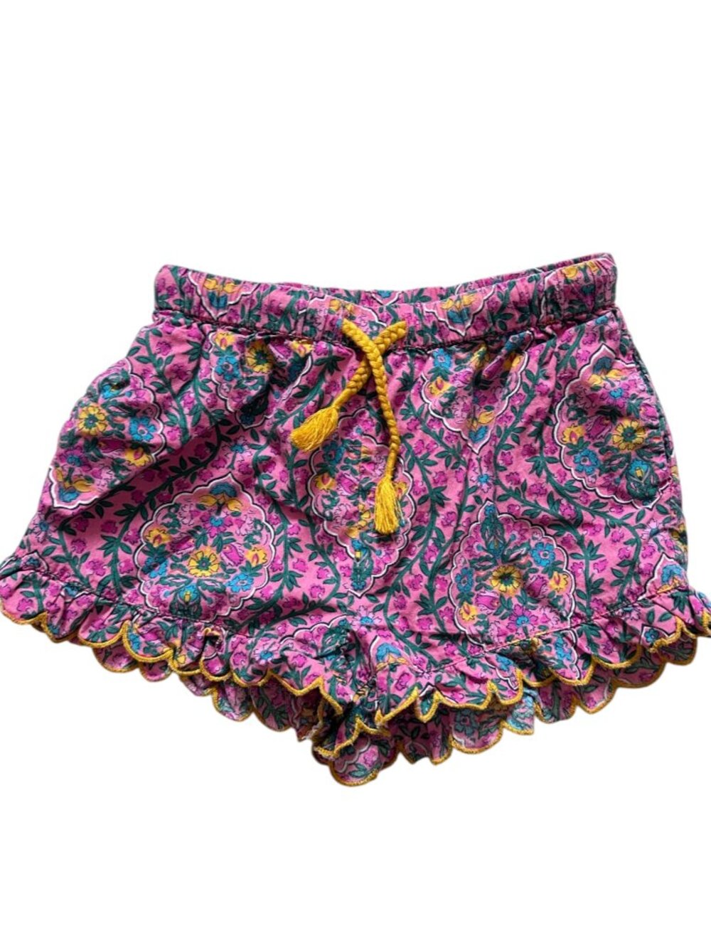 Mini Boden Pink Floral Ruffle Scallop Shorts Size 5